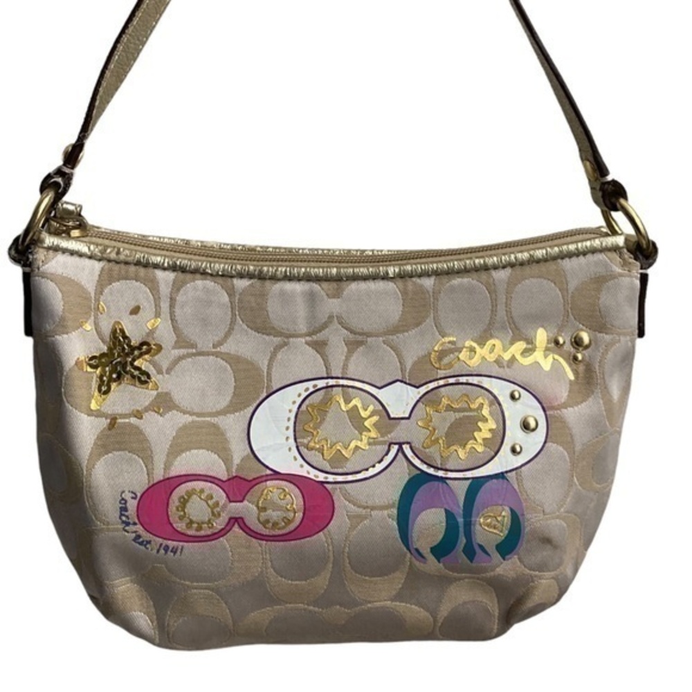 Coach poppy appliqué good multicolor mini hobo bag jacquard leather